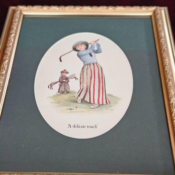 framed vintage woman golfer picture delicate touch 17x14